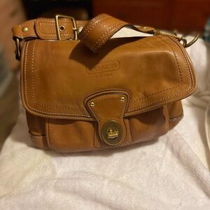 Coach Tan Leather Bag with Blue Lining